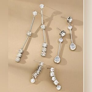 ANTHROPOLOGIE‎ Long Crystal Drop Earrings Set of 3 NEW